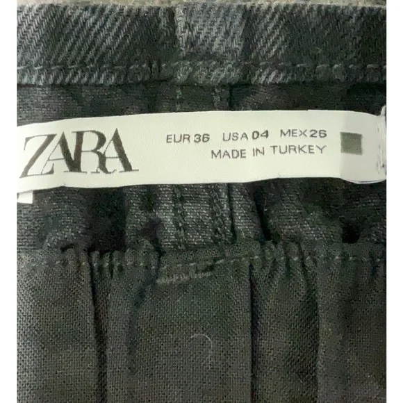 Zara Black Paperbag Waist Shorts NWT High Rise Tie Waist Denim Size 4 - Picture 4 of 4